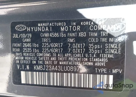 2020 Hyundai Tucson Se z USA, uszkodzony, nr VIN KM8J23A43LU089735